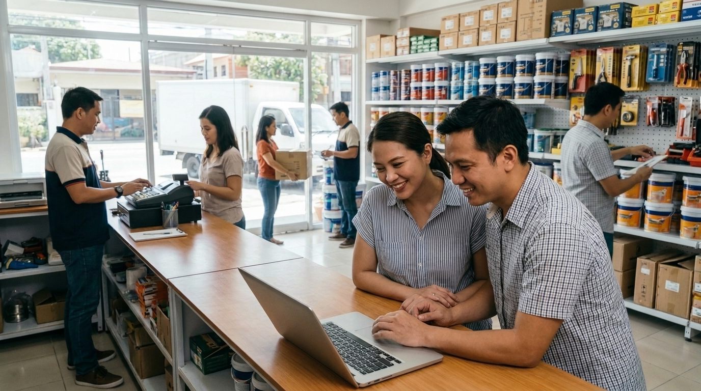 Business owners reviewing their SAP Business One system with DynamIQ