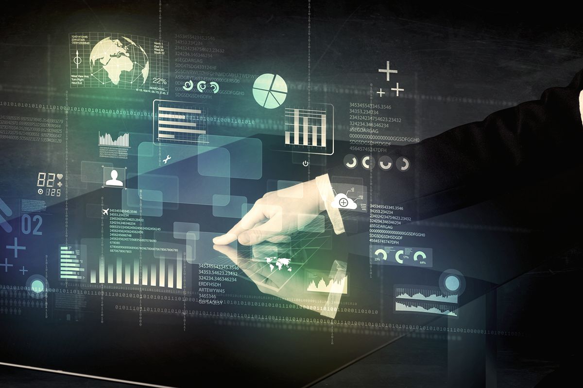 Digital business dashboard illustrating connected data, analytics, and automated e-commerce workflows