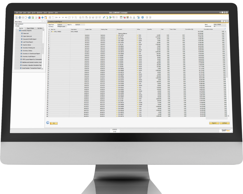 SAP Business One software displayed on a monitor