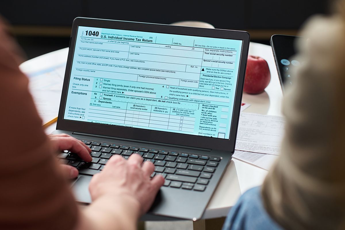 tax form displayed on a laptop for online tax filing